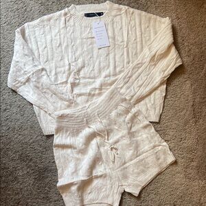 Cream Cable Knit Crew Neck Sleepwear Set